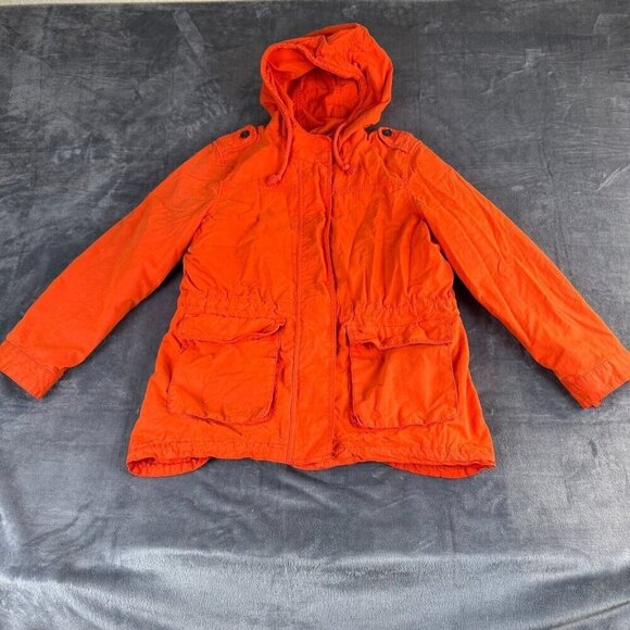 Old Navy Women’s Orange Jacket Coat Sz Large Anorak Hooded Removable Lined Y2K - Picture 1 of 14